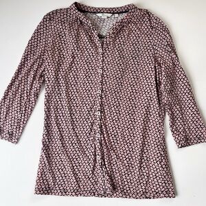 Boden *PINK* Bay Jersey Shirt Pink Navy Floral Button Down Top 100% Cotton